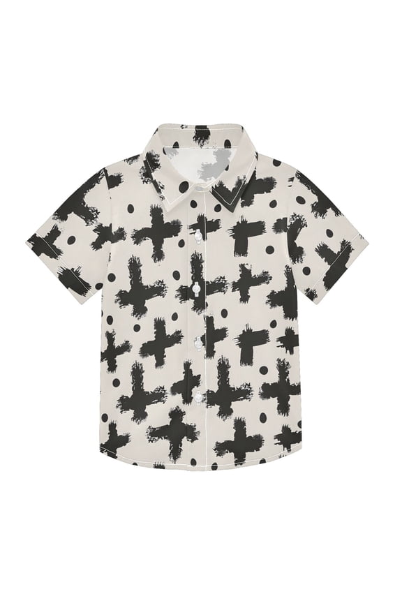 Small Short Sleeve Button Down Shirts Hand Drawn Cross Strokes Casual Shirt 3-10 Years