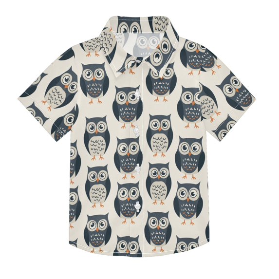 Dailycode Small Short Sleeve Button Down Shirts Hand Drawn Owls Casual Shirt 3-10 Years