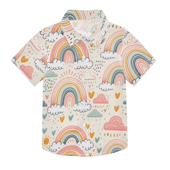 Dailycode Small Short Sleeve Button Down Shirts Hand Drawn Rainbow Rain Cloud Casual Shirt 3-10 Years