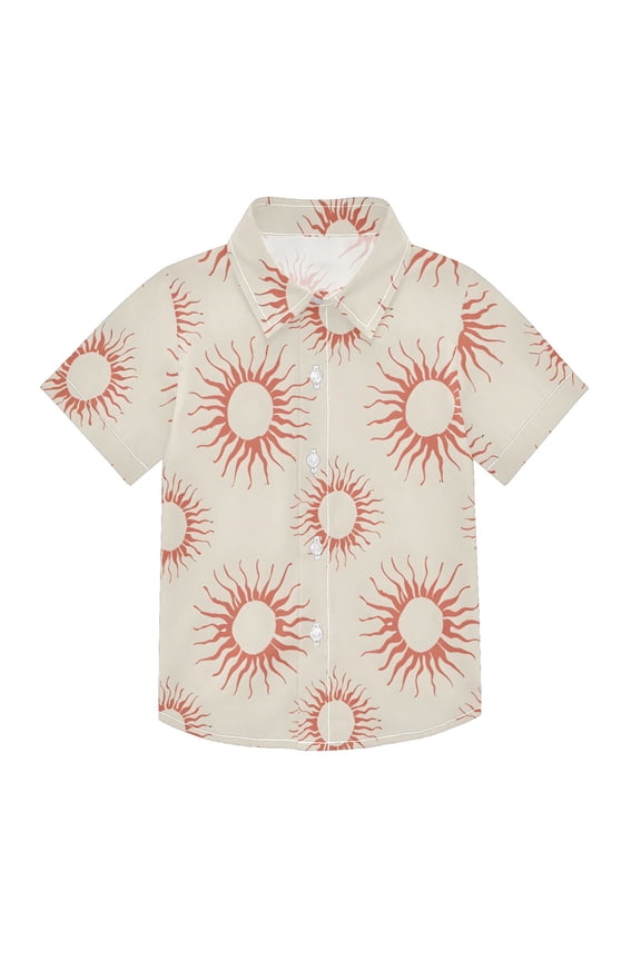 Small Short Sleeve Button Down Shirts Hand Drawn Sun Casual Shirt 3-10 Years