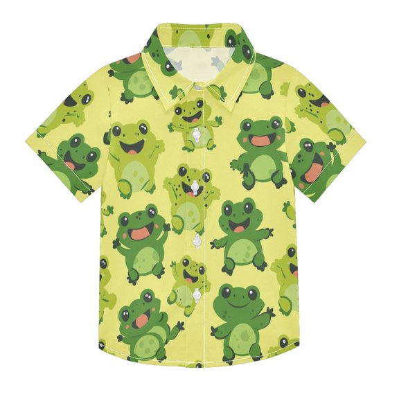 Dailycode Small Short Sleeve Button Down Shirts Happy Cute Frogs Casual Shirt 3-10 Years