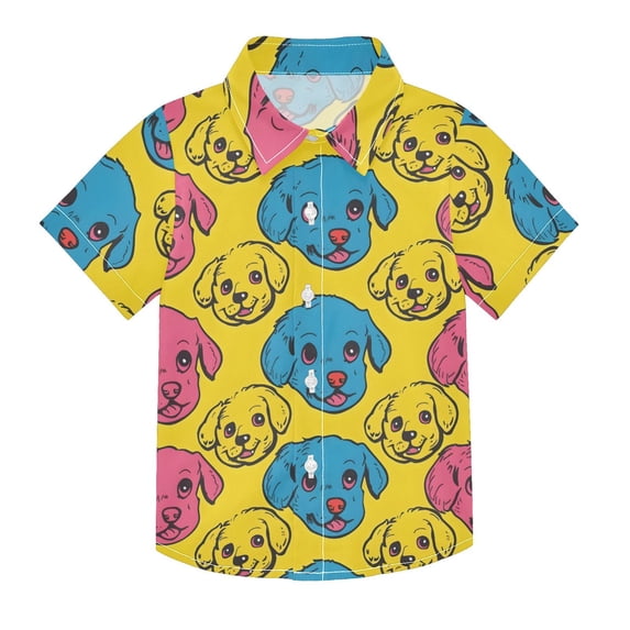 Dailycode Small Short Sleeve Button Down Shirts Happy Puppy Faces Casual Shirt 3-10 Years