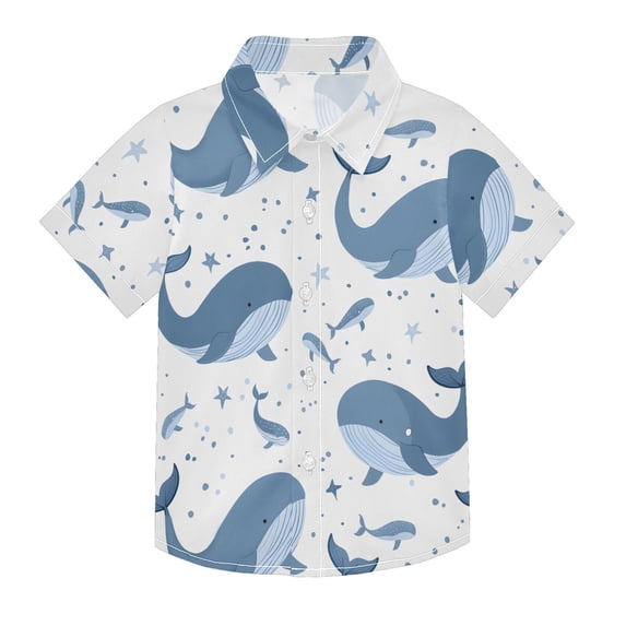 Dailycode Small Short Sleeve Button Down Shirts Happy Whales Casual Shirt 3-10 Years