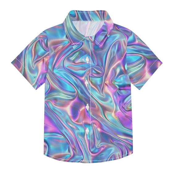 Dailycode Small Short Sleeve Button Down Shirts Iridescent Liquid Marble Casual Shirt 3-10 Years