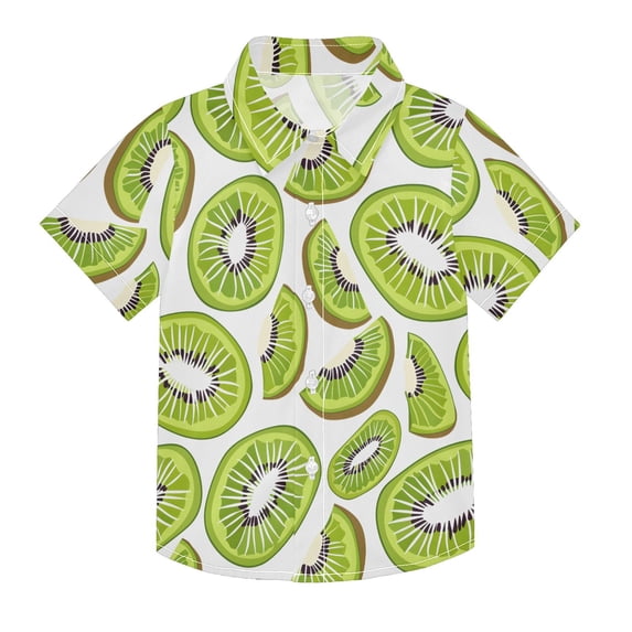 Dailycode Small Short Sleeve Button Down Shirts Kiwi Fruit Slice Casual Shirt 3-10 Years