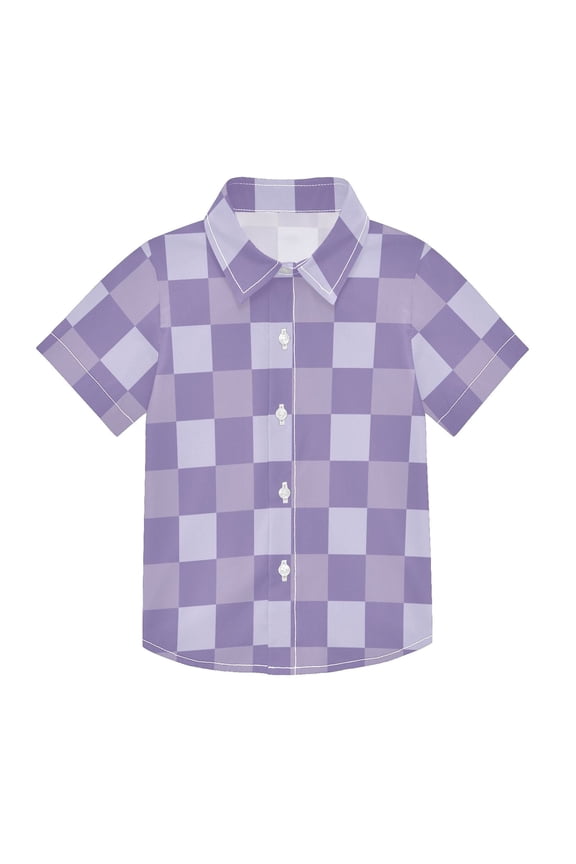Small Short Sleeve Button Down Shirts Lavender Lilac Gingham Casual Shirt 3-10 Years