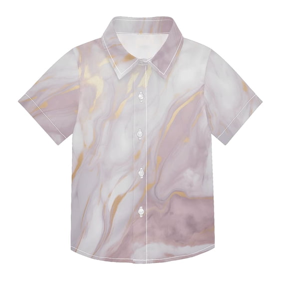 Dailycode Small Short Sleeve Button Down Shirts Lavender Pink Marble Casual Shirt 3-10 Years