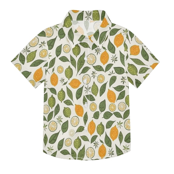 Dailycode Small Short Sleeve Button Down Shirts Lemon Limes Leaf Casual Shirt 3-10 Years