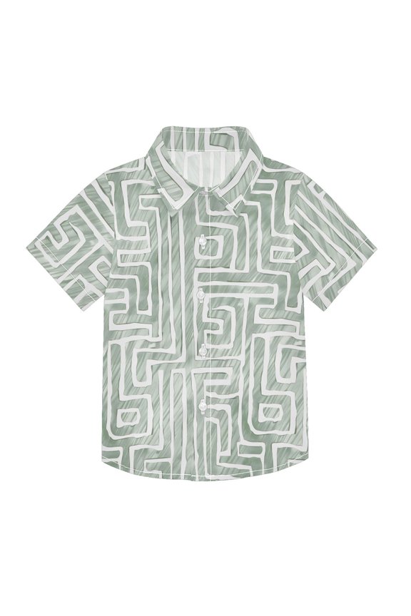 Small Short Sleeve Button Down Shirts Line Graffiti Casual Shirt 3-10 Years