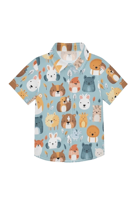 Small Short Sleeve Button Down Shirts Lions Rabbits Bear Giraffe Casual Shirt 3-10 Years
