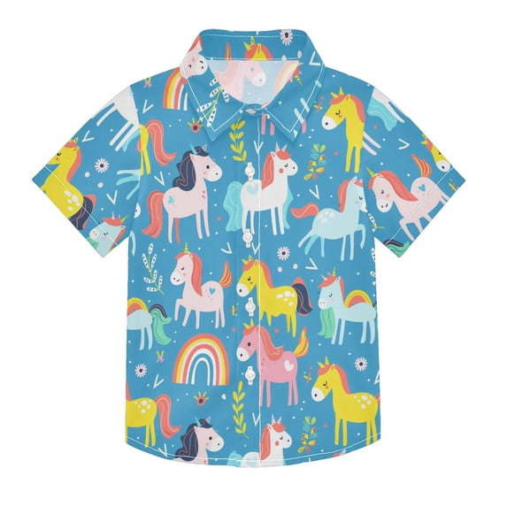 Dailycode Small Short Sleeve Button Down Shirts Little Unicorns with Plant Casual Shirt 3-10 Years