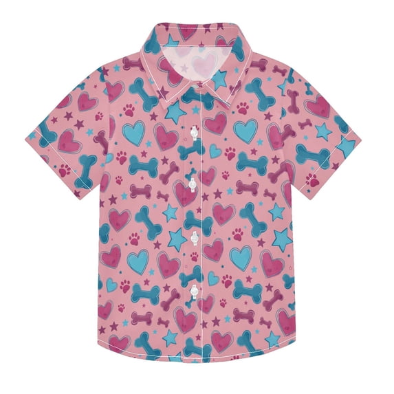 Dailycode Small Short Sleeve Button Down Shirts Love Heart Bones Paw Star Casual Shirt 3-10 Years