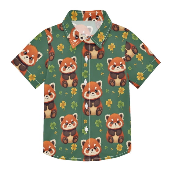 Dailycode Small Short Sleeve Button Down Shirts Lucky Red Panda Leaf Casual Shirt 3-10 Years