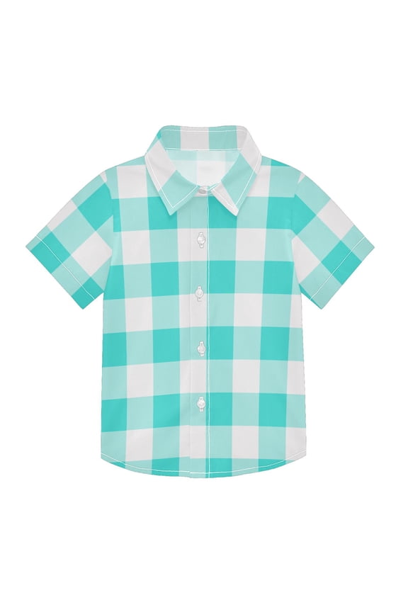Small Short Sleeve Button Down Shirts Mint White Gingham Casual Shirt 3-10 Years