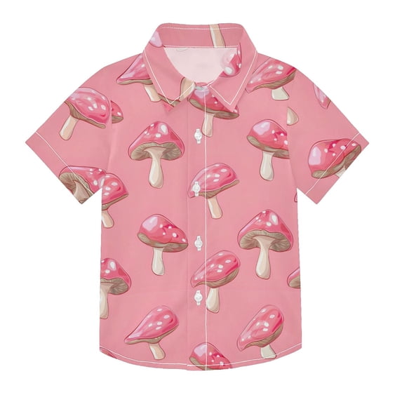 Dailycode Small Short Sleeve Button Down Shirts Mushroom Casual Shirt 3-10 Years