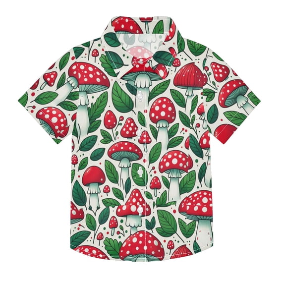 Dailycode Small Short Sleeve Button Down Shirts Mushroom and Green Leaf Casual Shirt 3-10 Years