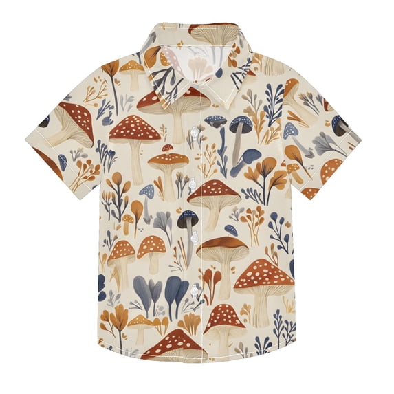 Dailycode Small Short Sleeve Button Down Shirts Mushroom and Herb Casual Shirt 3-10 Years