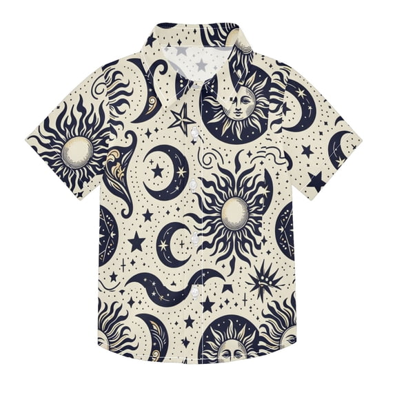 Dailycode Small Short Sleeve Button Down Shirts Mystical Sun Moon Star Zodiac Casual Shirt 3-10 Years