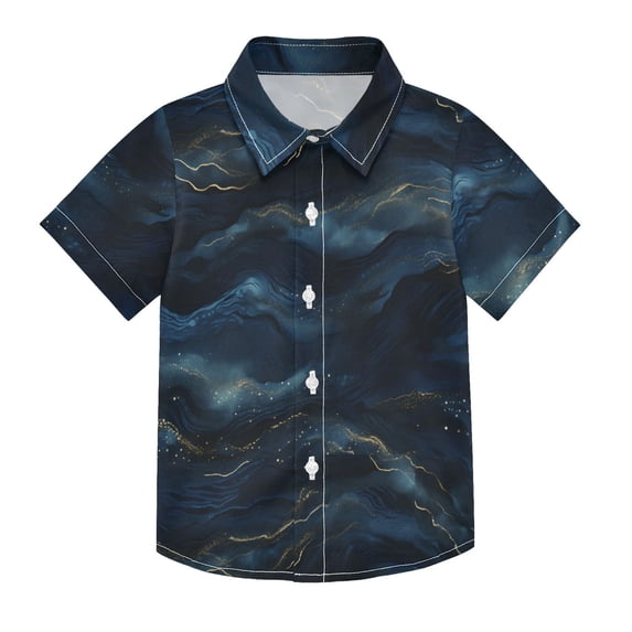 Dailycode Small Short Sleeve Button Down Shirts Navy Blue and Gold Marble Casual Shirt 3-10 Years