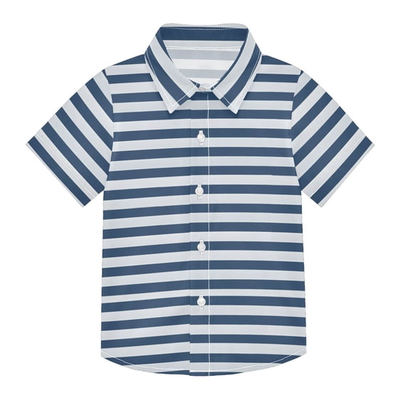 Dailycode Small Short Sleeve Button Down Shirts Navy White Stripe Casual Shirt 3-10 Years