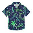 thumbnail image 1 of Dailycode Small Short Sleeve Button Down Shirts Neon Green Shark and Palm Trees Casual Shirt 3-10 Years, 1 of 9