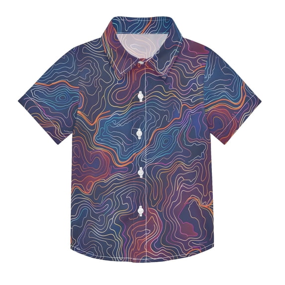 Dailycode Small Short Sleeve Button Down Shirts Neon Topography Lines Casual Shirt 3-10 Years