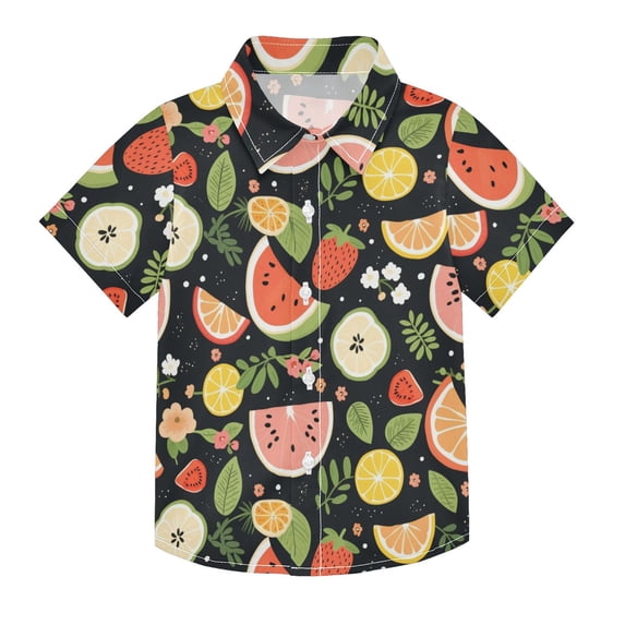 Dailycode Small Short Sleeve Button Down Shirts Orange Leaf Strawberry Watermelon Casual Shirt 3-10 Years