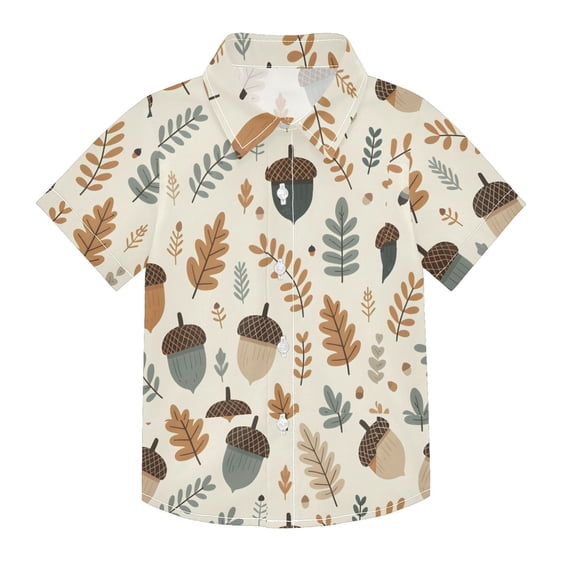 Dailycode Small Short Sleeve Button Down Shirts Palm Leaves and Acorn Casual Shirt 3-10 Years