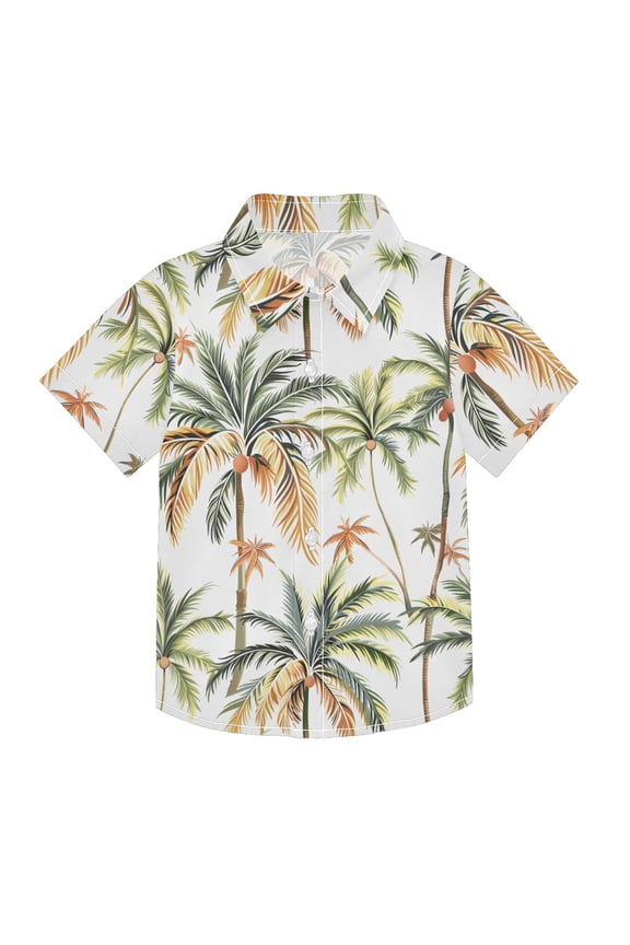 Small Short Sleeve Button Down Shirts Palm Tree Leaf Casual Shirt 3-10 Years