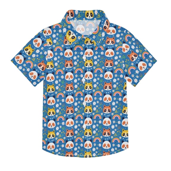 Dailycode Small Short Sleeve Button Down Shirts Panda and Civet Cat Face Casual Shirt 3-10 Years