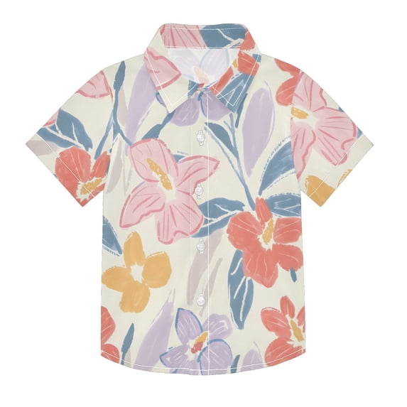 Dailycode Small Short Sleeve Button Down Shirts Pastel Flowers and Leaf Casual Shirt 3-10 Years