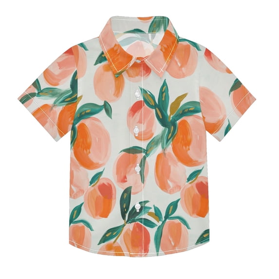 Dailycode Small Short Sleeve Button Down Shirts Peach Fruit Casual Shirt 3-10 Years