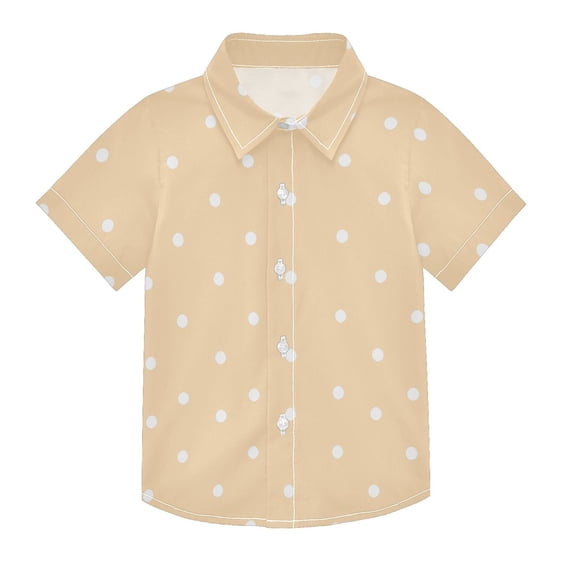Dailycode Small Short Sleeve Button Down Shirts Peach White Polka Dot Casual Shirt 3-10 Years