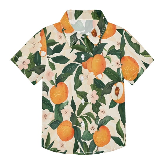 Dailycode Small Short Sleeve Button Down Shirts Peaches and Flower Casual Shirt 3-10 Years