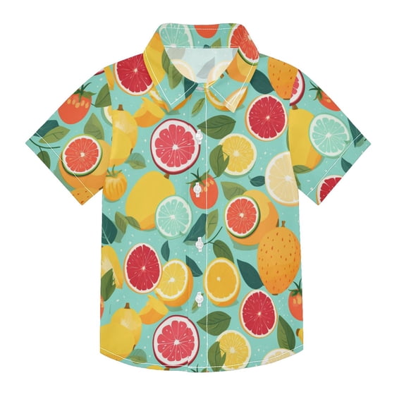 Dailycode Small Short Sleeve Button Down Shirts Pear Orange Tomato Casual Shirt 3-10 Years