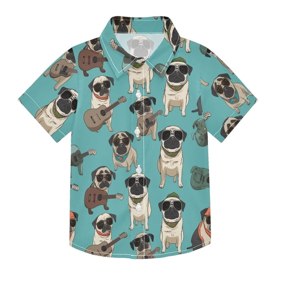 Dailycode Small Short Sleeve Button Down Shirts Pekingese Dogs and Guitar Casual Shirt 3-10 Years