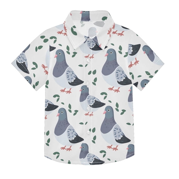 Dailycode Small Short Sleeve Button Down Shirts Pigeon and Leaf Casual Shirt 3-10 Years