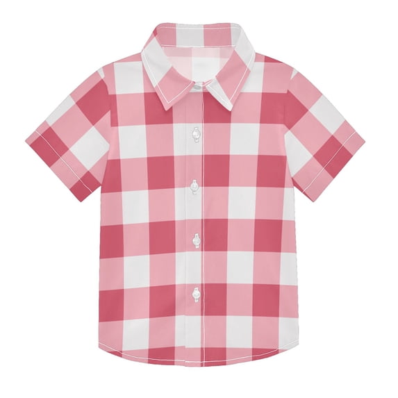 Dailycode Small Short Sleeve Button Down Shirts Pink Red Gingham Casual Shirt 3-10 Years