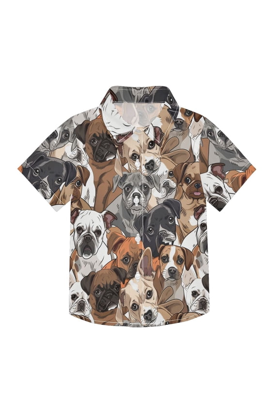 Small Short Sleeve Button Down Shirts Pugs Dog and French Bulldogs Casual Shirt 3-10 Years