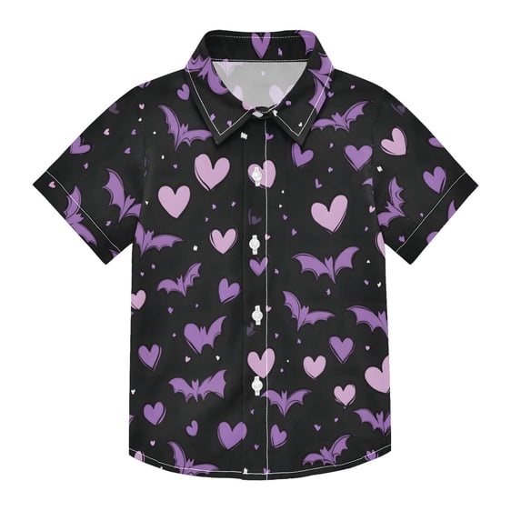 Dailycode Small Short Sleeve Button Down Shirts Purple Hearts and Bats Casual Shirt 3-10 Years