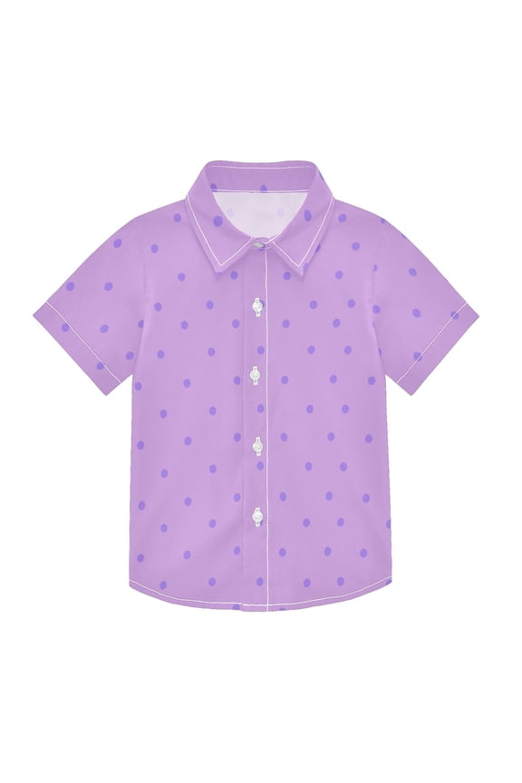 Small Short Sleeve Button Down Shirts Purple Polka Dot Casual Shirt 3-10 Years