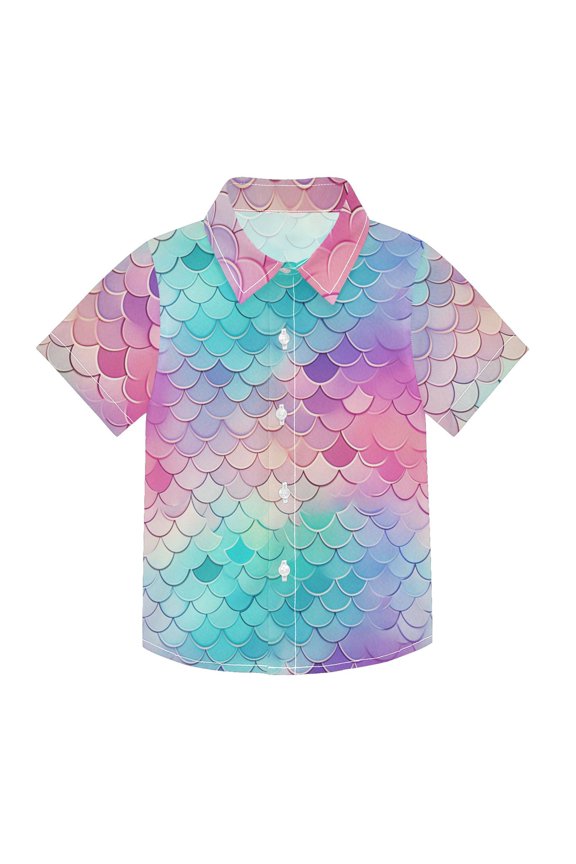 Small Short Sleeve Button Down Shirts Rainbow Fish Scale Casual Shirt 3-10 Years
