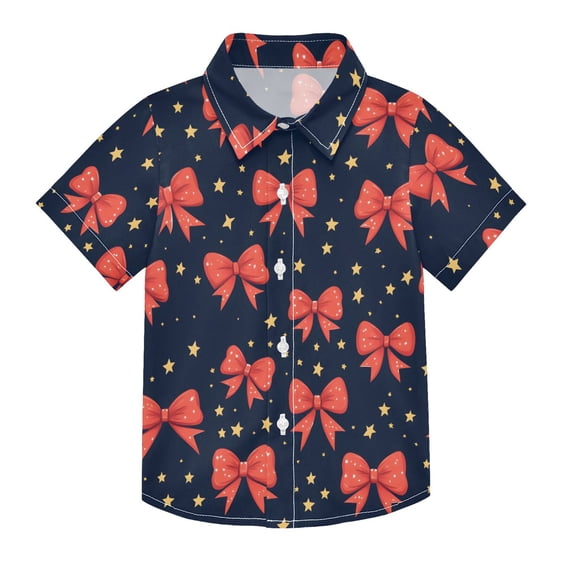 Dailycode Small Short Sleeve Button Down Shirts Red Bow and Star Casual Shirt 3-10 Years