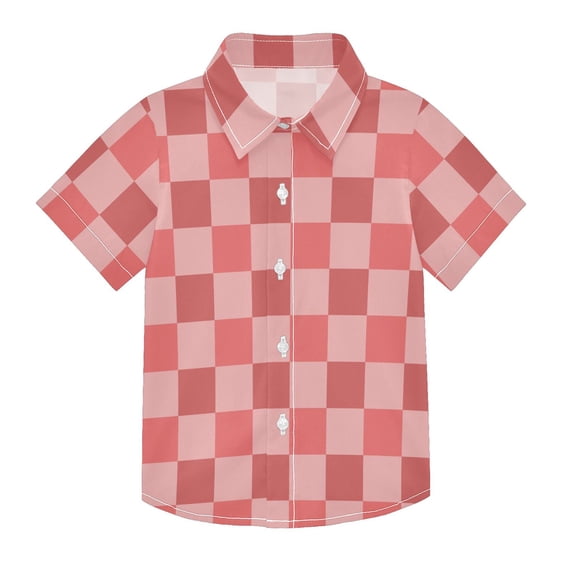Dailycode Small Short Sleeve Button Down Shirts Red Pink Gingham Casual Shirt 3-10 Years