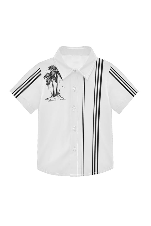 Small Short Sleeve Button Down Shirts Retro Palm Silhouette Casual Shirt 3-10 Years
