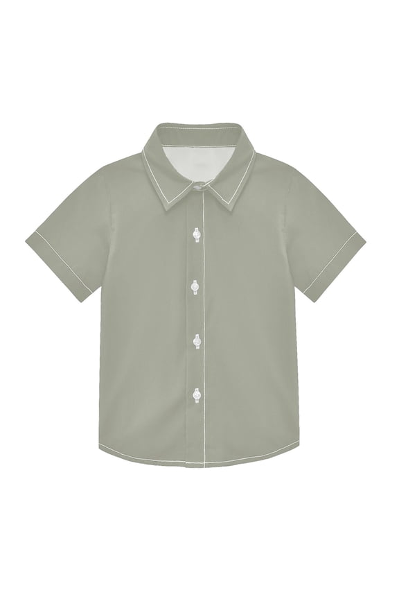 Small Short Sleeve Button Down Shirts Sage Green Casual Shirt 3-10 Years