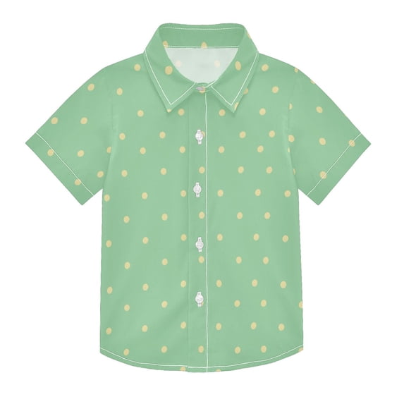 Dailycode Small Short Sleeve Button Down Shirts Sage Green Yellow Polka Dot Casual Shirt 3-10 Years