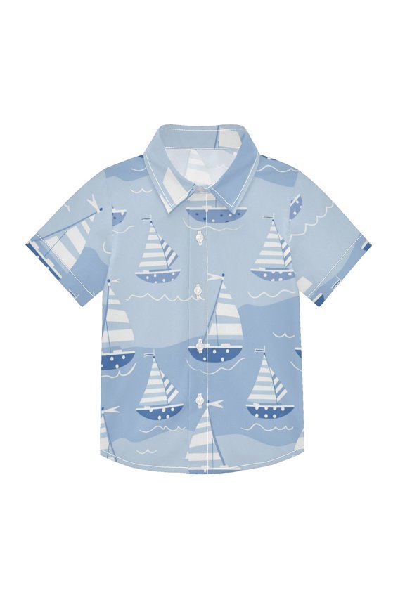 Small Short Sleeve Button Down Shirts Sailing Ship on Sea Casual Shirt 3-10 Years
