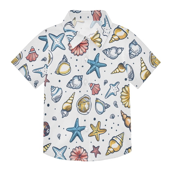 Dailycode Small Short Sleeve Button Down Shirts Seashells and Coral Casual Shirt 3-10 Years