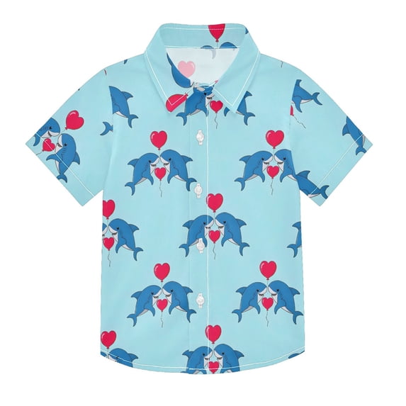 Dailycode Small Short Sleeve Button Down Shirts Shark with Love Balloon Casual Shirt 3-10 Years